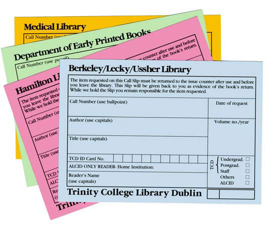 call slips for all libraries